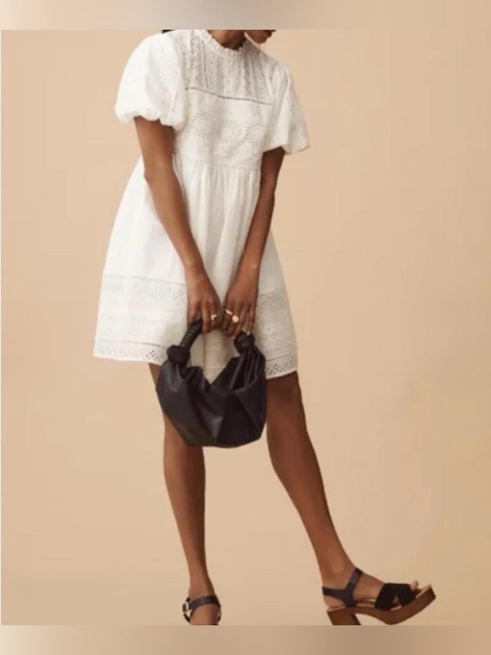 Forever That Girl by Anthropologie White Eyelet Puff Sleeve Mini Dress - Size M
